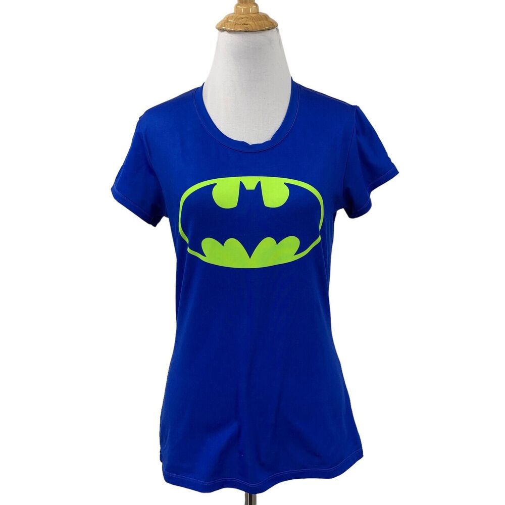 Under Armour T Shirt Women S Small Surf Blue Fitted Batman Logo Heatgear Wicking